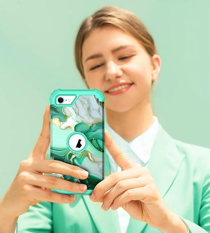 Hocase for iPhone SE 2022/2020 Case, Heavy Duty Shockproof Protection Hard Plastic+Silicone Rubber Hybrid Protective Case for iPhone SE 3rd/2nd Generation (4.7") - Mint Green