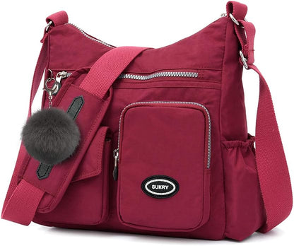 SUKRY Nylon Crossbody Bag for Women with Anti theft RFID Pocket, Waterproof Shoulder Bag Travel Purses and Handbag