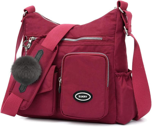 SUKRY Nylon Crossbody Bag for Women with Anti theft RFID Pocket, Waterproof Shoulder Bag Travel Purses and Handbag
