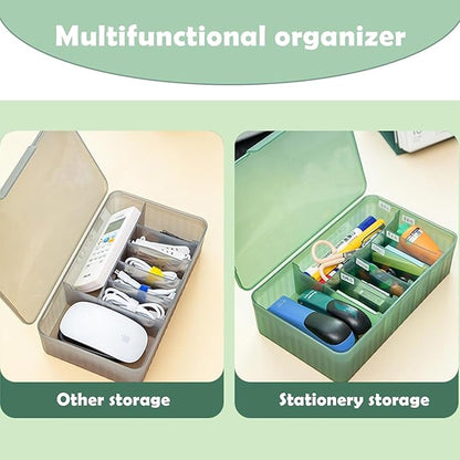 Cable Organizer Box Extra Wide, Travel Charger Cord Earphone Storage Case with Lid (Cream Yellow)