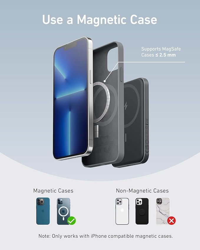 Anker 621 Magnetic Portable Charger (MagGo), 5,000mAh Wireless Power Bank with USB-C Cable, Magsafe-Compatible Battery Pack for iPhone 16/15/14/13/12 Series