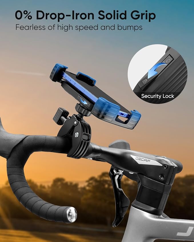 Bike Phone Holder, Motorcycle Phone Mount, [Anti Vibration] Bicycle Cell Phone Holder Handlebar, Ebike Electric Scooter ATV Phone Clip Clamp for iPhone, Pro, Max, Air, Samsung and 4.7-7" Smartphones