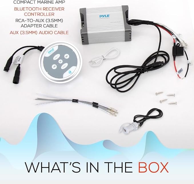 Waterproof Bluetooth Marine Amplifier Receiver - Weatherproof 2 Channel Wireless Amp for Stereo Speaker with 600 Watt Power, Wired RCA, AUX and MP3 Audio Input Cable - Pyle PLMRMBT5S (Silver)