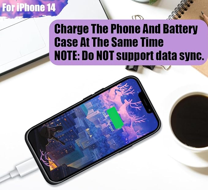 Sitong Battery Case for iPhone 14, 5000mAh Rechargeable Extended Battery Charging/Charger Case, Add 100% Extra Juice (6.1 inch) Black