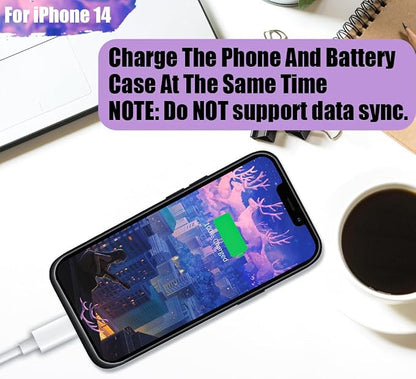 Sitong Battery Case for iPhone 14, 5000mAh Rechargeable Extended Battery Charging/Charger Case, Add 100% Extra Juice (6.1 inch) Black