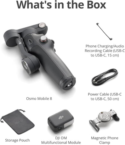 DJI Osmo Mobile 8 Advanced Tracking Combo Gimbal Stabilizer for Phone, AI Native Tracking with Audio & Lighting, 360° Pan Rotation, Built-in Extension Rod & Tripod, 10h Battery, Extension Rod