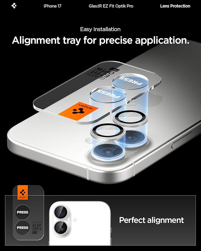 Spigen Camera Lens Screen Protector [GlasTR EZ Fit Optik Pro] Designed for iPhone 17 [Case Friendly] - Silver [2 Pack]