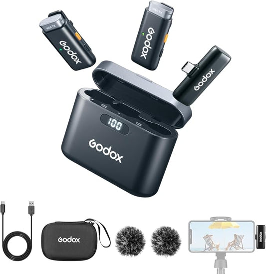 GODOX WES2 Kit2 Wireless Lavalier Microphone for Android/USB C, 8H Battery Life, 200m(656ft.) Range, Dual Channel 2.4G Wireless Mic, Noise Cancelling with Charging Case for Vlogging, TikTok, YouTube