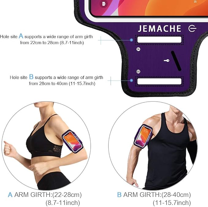 iPhone 17 16 Pro Armband, JEMACHE Gym Workouts Running Arm Band for iPhone 17/16/15/14/13 Pro with Airpods Holder (Purple)