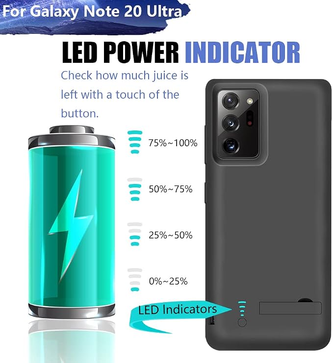 Battery Case for Samsung Galaxy Note 20 Ultra 5G, 6000mAh Rechargeable Extended Battery Charging Charger Case, Add 100% Extra Juice, Not Compatible with Galaxy S20 Ultra Black