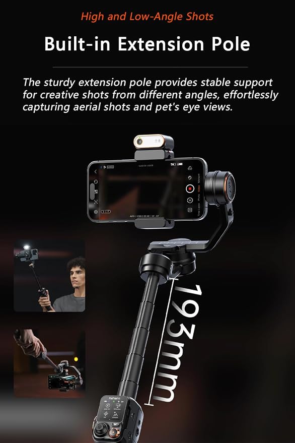 Hohem iSteady M7 Gimbal Stabilizer for Smartphone, Magnetic AI Tracker Fill Light, Detachable Touchscreen Remote Controller, Built-in Extension Rod, 500g Payload Gimbal Stabilizer for iPhone Android