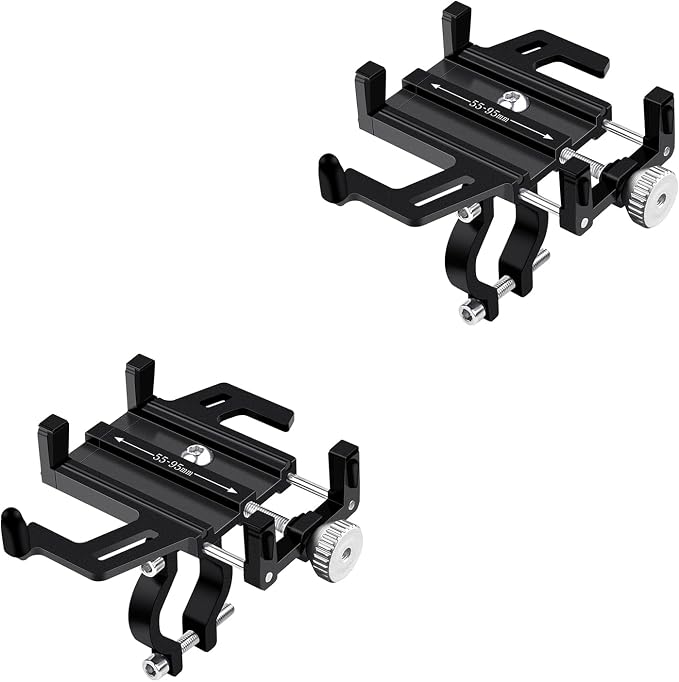 NineLeaf 2PK Bike Phone Mount Holder, Aluminum Motorcycle Phone Mount, Handlebar Mount Phone Holder 90°180°270°360°Rotating for Exercise Bike Ebike Scooter Camera Friendly Suitable for2.2-3.7" Phones