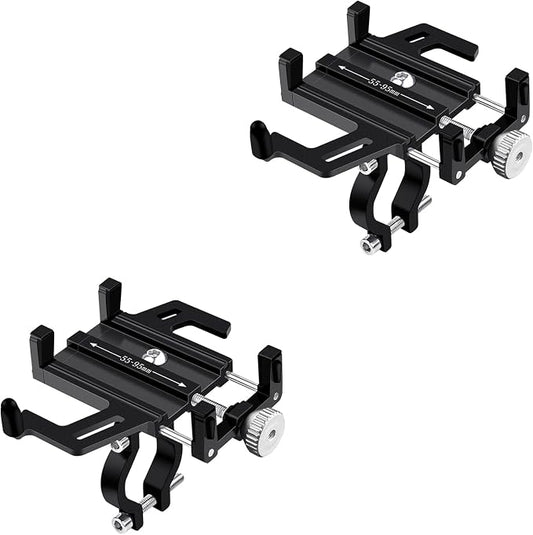 NineLeaf 2PK Bike Phone Mount Holder, Aluminum Motorcycle Phone Mount, Handlebar Mount Phone Holder 90°180°270°360°Rotating for Exercise Bike Ebike Scooter Camera Friendly Suitable for2.2-3.7" Phones