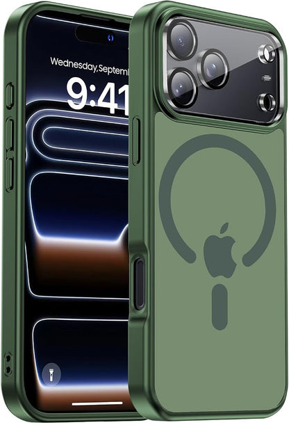 Strong Magnetic for iPhone 17 Pro case with Camera Lens Protector [ Military-Grade Protection] Compatible with MagSafe Shockproof Slim Thin Cover case for iPhone 17 Pro 6.3 inch, Alpine Green