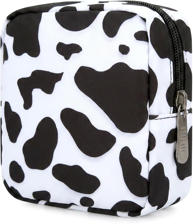 Tech Organizer Pouch, Small Multi-Pocket Electronics Case (Cow) | Water-resistant nylon, foam padding, metal zipper, travel cable bag for charger, power bank, earbuds, SD cards and USB cables