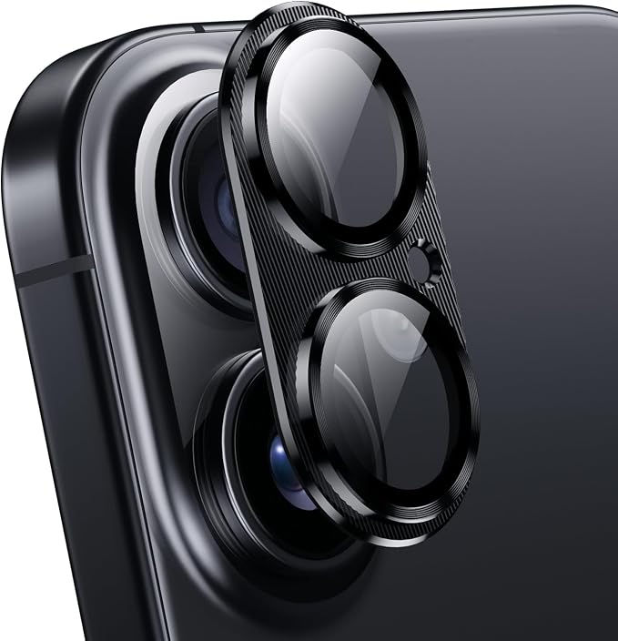 Korecase Camera Lens Protector for iPhone 16 /iPhone 16 Plus Metal Tempered Glass Rear Lens Protection Case Friendly for iPhone 16 &iPhone 16Plus - Black