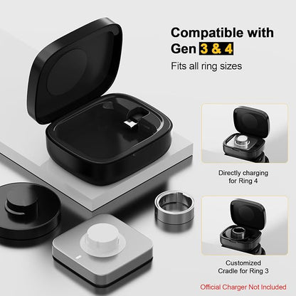 Wireless Charging Case for Oura Ring Gen 4 & 3 Charger, 1000mAh Portable Travel Power Station Fits All-Sized Oura Ring 4 & 3, 30-Day Runtime (Official Charger NOT Included)(Black)