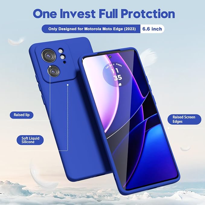 oakxco for Motorola Moto Edge 2023 Phone Case Liquid Silicone, Thin Slim Soft Rubber Gel TPU Plain Protective Simple Cover for Women Girl Cute, Matte Solid Color Aesthetic, Royal Blue