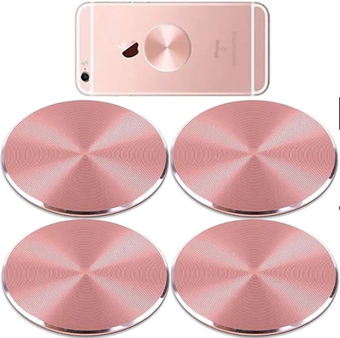 SALEX Cute Pink Metal Plates Set 4 Pack for Magnetic Car Mount. Kit of 4 Rose Gold Round Discs Without Holes for Phone Holder, Case. Strong 3M Adhesive Cell Phone Magnet Stickers Replacement