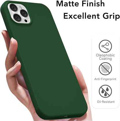 for iPhone 12 Pro Max Case Silicone Compatible with Magsafe Case, Ultra Slim Thin Magnetic Phone Cases Mag Safe, Cute Soft Rubber Gel Matte Plain Wireless Charging Cover for Women, Dark Green