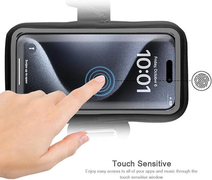 JEMACHE Running Armband for iPhone 17 16 15 14 13 Pro Max/Plus, Samsung Galaxy S26 S25 S24 Ultra/Plus, G Buckle Workouts Phone Arm Band Bag (Black, L)