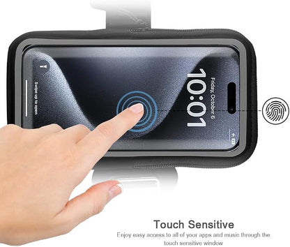 JEMACHE Running Armband for iPhone 17 16 15 14 13 Pro Max/Plus, Samsung Galaxy S26 S25 S24 Ultra/Plus, G Buckle Workouts Phone Arm Band Bag (Black, S)