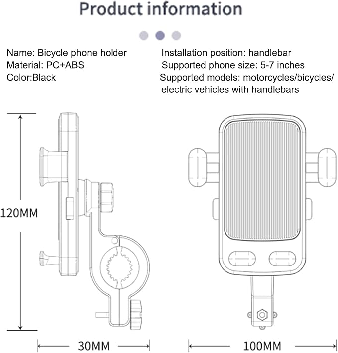 Bike Handlebar Phone Holder, Motorcycle Phone Mount Motorcycle Handlebar Phone Clamp, Scooter Phone Clip for iPhone 6/7/8/X/11/12/13/14 Series ， and More 4.7" - 6.8" Cellphone (Dark Gray)