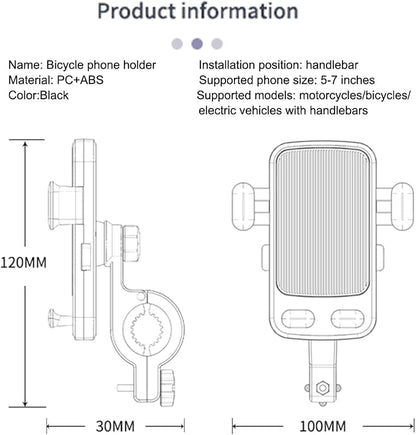 Bike Handlebar Phone Holder, Motorcycle Phone Mount Motorcycle Handlebar Phone Clamp, Scooter Phone Clip for iPhone 6/7/8/X/11/12/13/14 Series ， and More 4.7" - 6.8" Cellphone (Dark Gray)