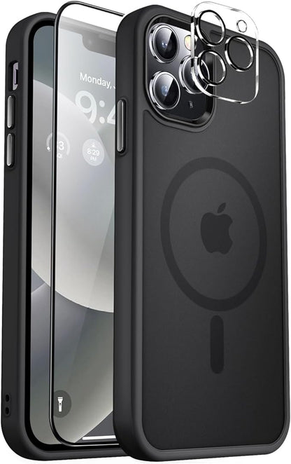 MOCCA Strong Magnetic for iPhone 12 Pro Max Case,[Compatible with Magsafe][Glass Screen Protector+Camera Lens Protector] Slim Thin Shockproof Cover Phone Case for iPhone 12 Pro Max 6.7", Black