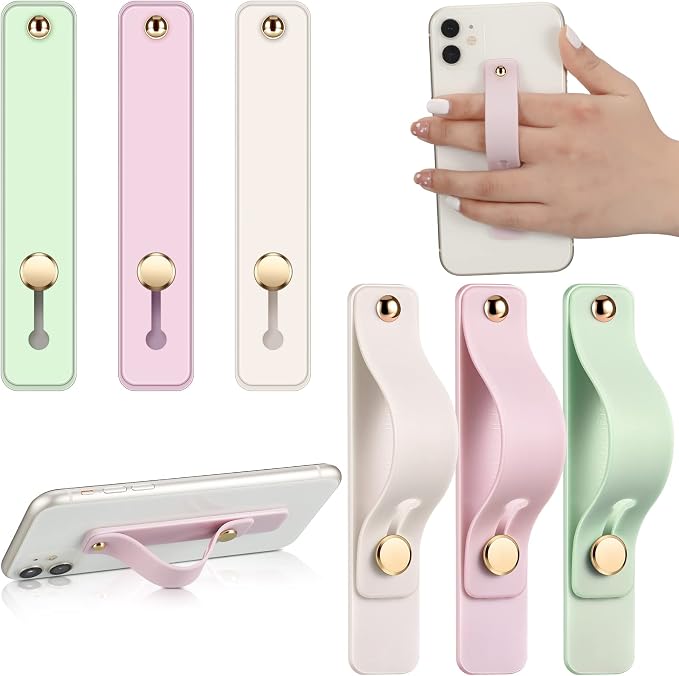 Weewooday 6 Pieces Phone Grip Holder Cell Phone Grip Strap Telescopic Finger Strap Stand Universal Finger Kickstand for Most Smartphones(Mint, White, Light Purple)