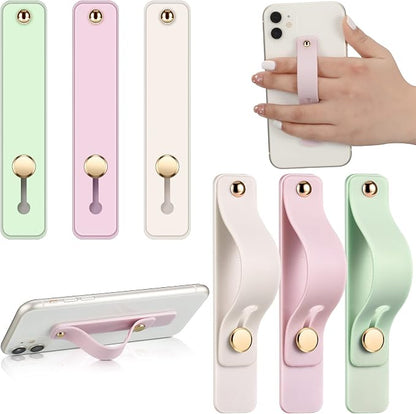 Weewooday 6 Pieces Phone Grip Holder Cell Phone Grip Strap Telescopic Finger Strap Stand Universal Finger Kickstand for Most Smartphones(Mint, White, Light Purple)