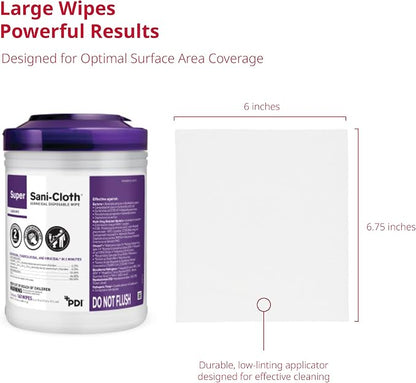 Super Sani-Cloth Germicidal Disposable Wipe, Hospital Grade Disinfection, 160 Large 6" x 6.75" Wipes Each, Case of 12 Canisters