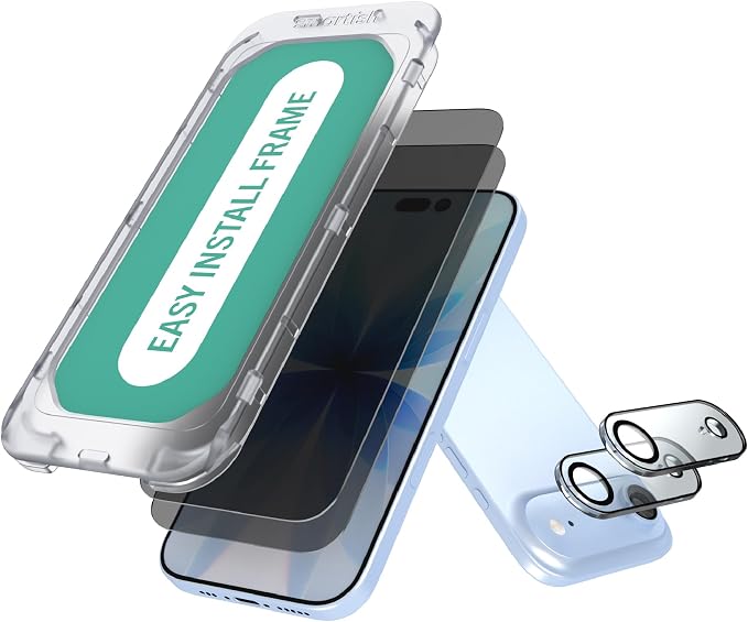 Smartish® iPhone Air Privacy Screen Protector + Camera Lens Covers - Tuff Sheet - 2-Pack Tempered Glass [Scratch-Resistant] 9H Anti Spy w/Easy Install Frame for Apple iPhone Air