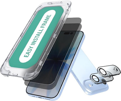 Smartish® iPhone Air Privacy Screen Protector + Camera Lens Covers - Tuff Sheet - 2-Pack Tempered Glass [Scratch-Resistant] 9H Anti Spy w/Easy Install Frame for Apple iPhone Air