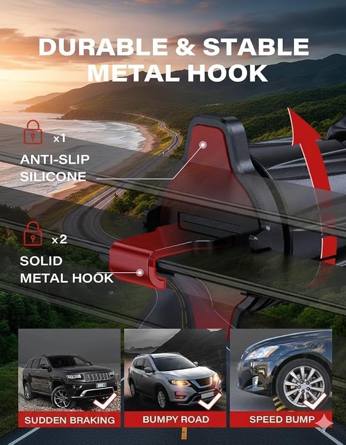 APPS2Car Car Phone Holder Mount - 3-in-1 Dashboard Windshield Air Vent - No Block Camera Thick Case - One Hand Adjustable 4.3”-6.3" Compatible for iPhone 17/16/15 pro max Samsung - Anti-UV Suction cup