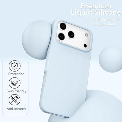 for iPhone 17 Pro Case Silicone Compatible with Magsafe Case, Ultra Slim Thin Magnetic Phone Cases Mag Safe, Cute Soft Rubber Gel TPU Matte Plain Wireless Charging Cover for Women, Light Blue