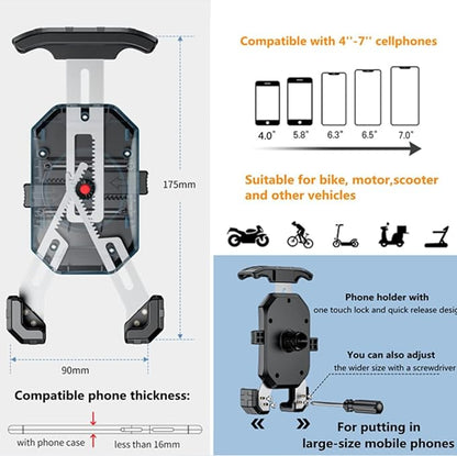Kewig Bike Phone Mount Holder, Motorcycle Phone Mount [1s Lock] [One Hand Operation], Bicycle Scooter Handlebar Cradle Clip for 4.0-7" Phone