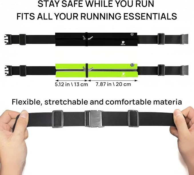 Slim Running Belt Waist Pack for Men Women, Sports Bags, Bum Bags, Water Resistant Fanny Pack with Headphone Port & Reflective Strip, Adjustable Pouch Phone Holder for Workout, Hiking(Neon Green)