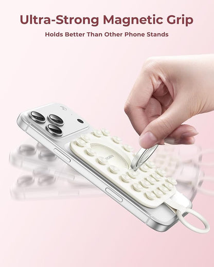 Syncwire Magnetic Suction Phone Mount for MagSafe, Silicone Octo Cup Buddy Sticky Grip Ring Holder, Hands-Free/Selfie/Video for TikTok & Instagram Influencer/Creator, iPhone Compatible,Pearl White