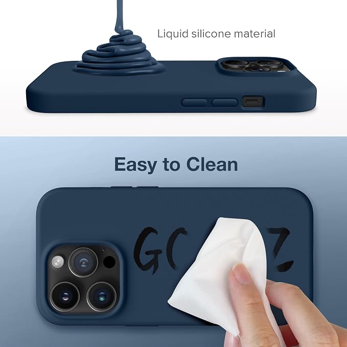 GONEZ for iPhone 14 Pro Case, Compatible with Magsafe, with Screen Protector + Camera Lens Protector, Soft Anti-Scratch Microfiber Lining, Shockproof Liquid Silicone Phone Cover, Dark Blue
