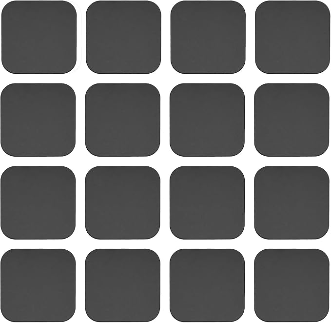 SALEX Phone Metal Stickers for Magnetic Mount - Replacement Set of 16 Car Magnet Square Metal Plates Inside Cell Phone Case. Black Sticky Small Thin Iron Discs with 3M Adhesive Backing for Crafts DIY
