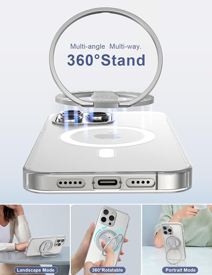 [Stylish Twinkle] EWA MagOne for Magsafe Phone Grip Kickstand [Replaceable Elastic Finger Loop], Mag Safe Ring Holder Stand, Magnetic Phone Accessories for iPhone 17,16,15,14,13,12-(Glitter Silver)
