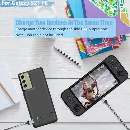 Battery Case for Samsung Galaxy S21 FE 5G, 5000mAh Rechargeable Extended Battery Charging Charger Case, Add 100% Extra Juice, Not Compatible with Galaxy S21 (6.4 inch) Black