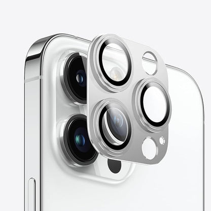 for iPhone 14/15/16 Pro & Pro Max Camera Lens Protector, Step Tempered Glass with Metal Alloy Frame, for iphone 15 pro camera lens protector, Clear Photography, Military-Grade Protection,Silver