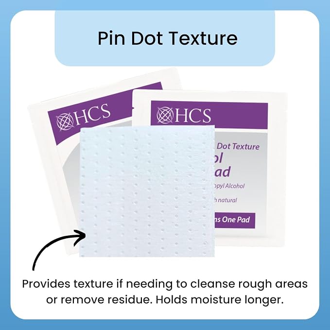 HCS Medium Alcohol Prep Pads - 70% Isopropyl Alcohol Wipes, Individually Wrapped - 2 ply, Textured, Sterile Skin Prep Swabs (200/Box)