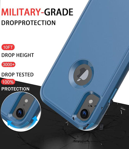 Diverbox Designed for iPhone Xr case with Screen Protector Heavy Duty Shockproof Shock-Resistant Cases for Apple iPhone Xr Phone (Blue+Screen Protector)