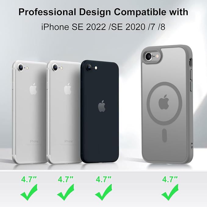 MOCCA Strong Magnetic for iPhone SE Case 2022/iPhone SE 2020 Case/iPhone 7 Case/iPhone 8 Case [Compatible with Magsafe] Slim Thin Translucent Matte Protective Cover Phone Case 4.7'', Titanium Gray