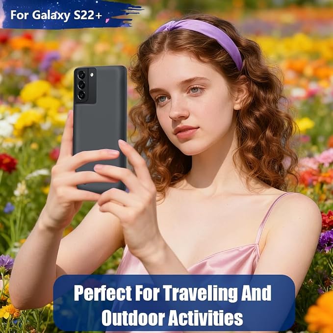 Battery Case for Samsung Galaxy S22+, 5000mAh Rechargeable Extended Battery Charging Charger Case, Add 100% Extra Juice (6.6 Inches) Black