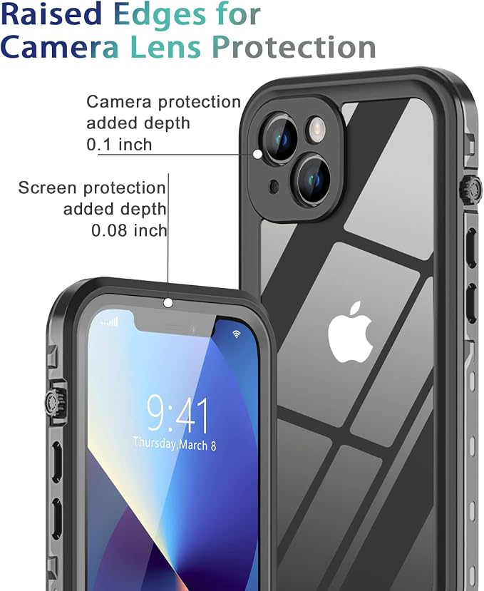 Design for iPhone 13 Waterproof Case, Full Body Shockproof Case for iPhone 13 Case with Screen Protector, Dust Proof Phone Case Cover for iPhone 13 6.1 inch (Black)