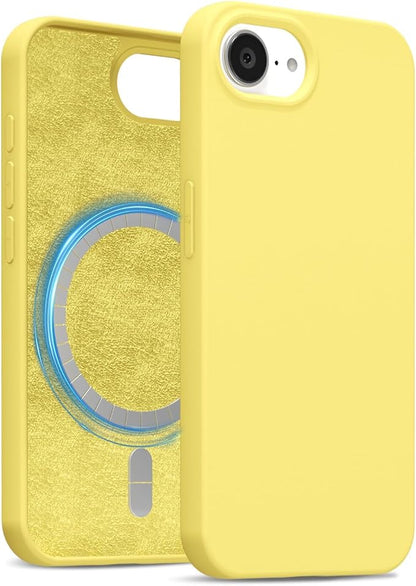 for iPhone 17e 16e Case Silicone Compatible with Magsafe Case, Ultra Slim Thin Magnetic Phone Cases Mag Safe, Cute Soft Rubber Gel TPU Matte Plain Wireless Charging Cover for Women, Yellow